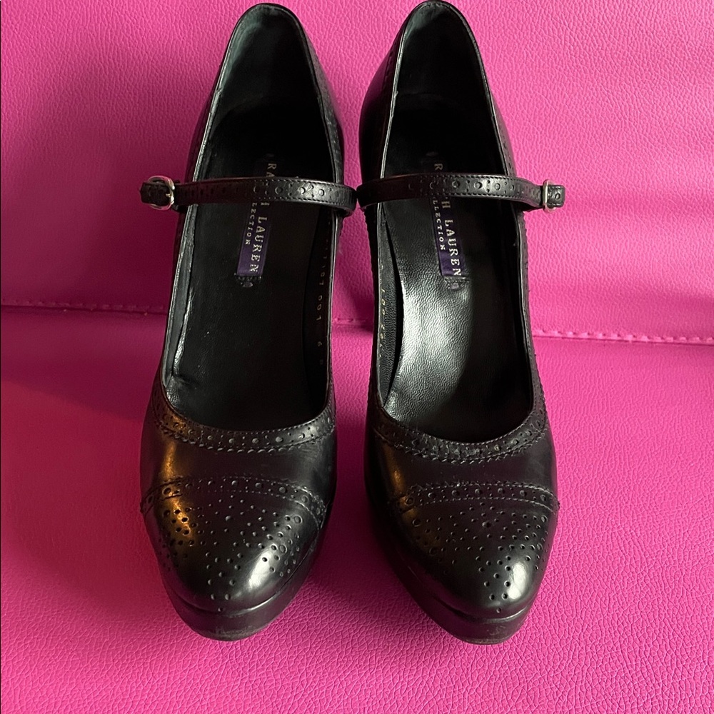 Ralph Lauren Collection Purple Label Mary Jane Pumps Black Leather Size 6B - Picture 3 of 11